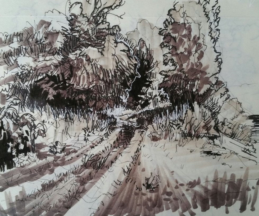 979x816 Country Road Sketch By Hunternif - Country Road Sketch