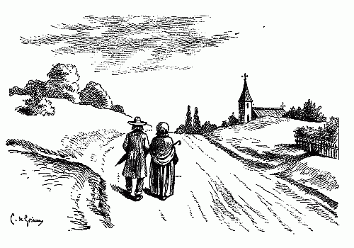 500x350 Public Domain Images Couple Walking Up Country Road To Church In - Country Road Sketch