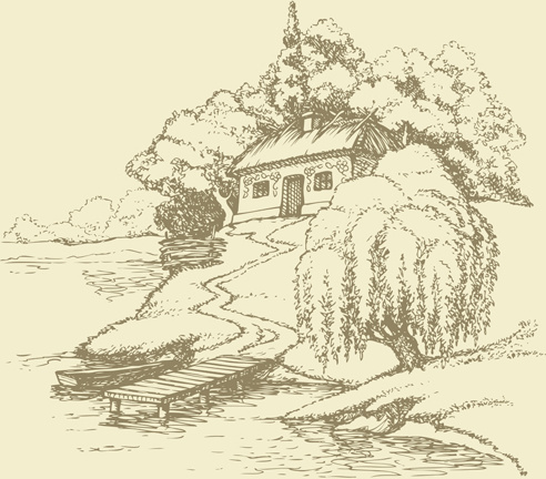 492x432 Drawing Landscape Countryside Vector Set Free Vector In - Countryside Sketch