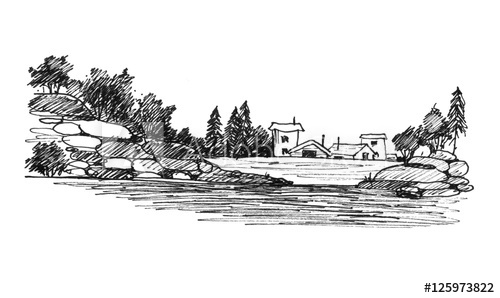 500x298 Graphically Drawing, Illustration From The Countryside, Mountain - Countryside Sketch