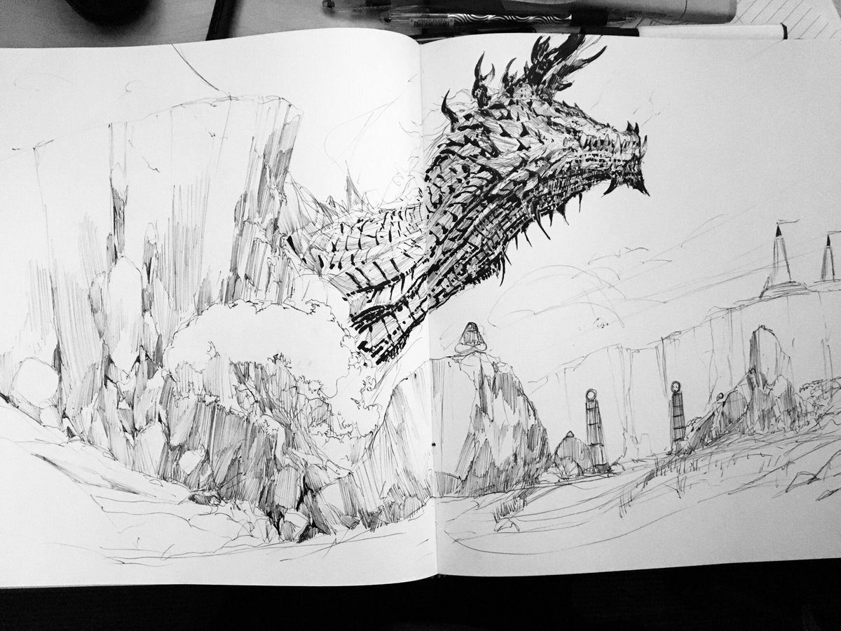 1200x900 Kekai Kotaki On Twitter Sketching Dragons In The Countryside - Countryside Sketch