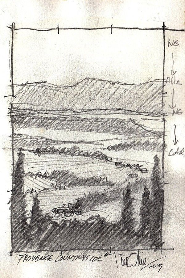600x900 Provence Countryside Sketch By Tim Oliver Pencil ~ 8 X 5 - Countryside Sketch