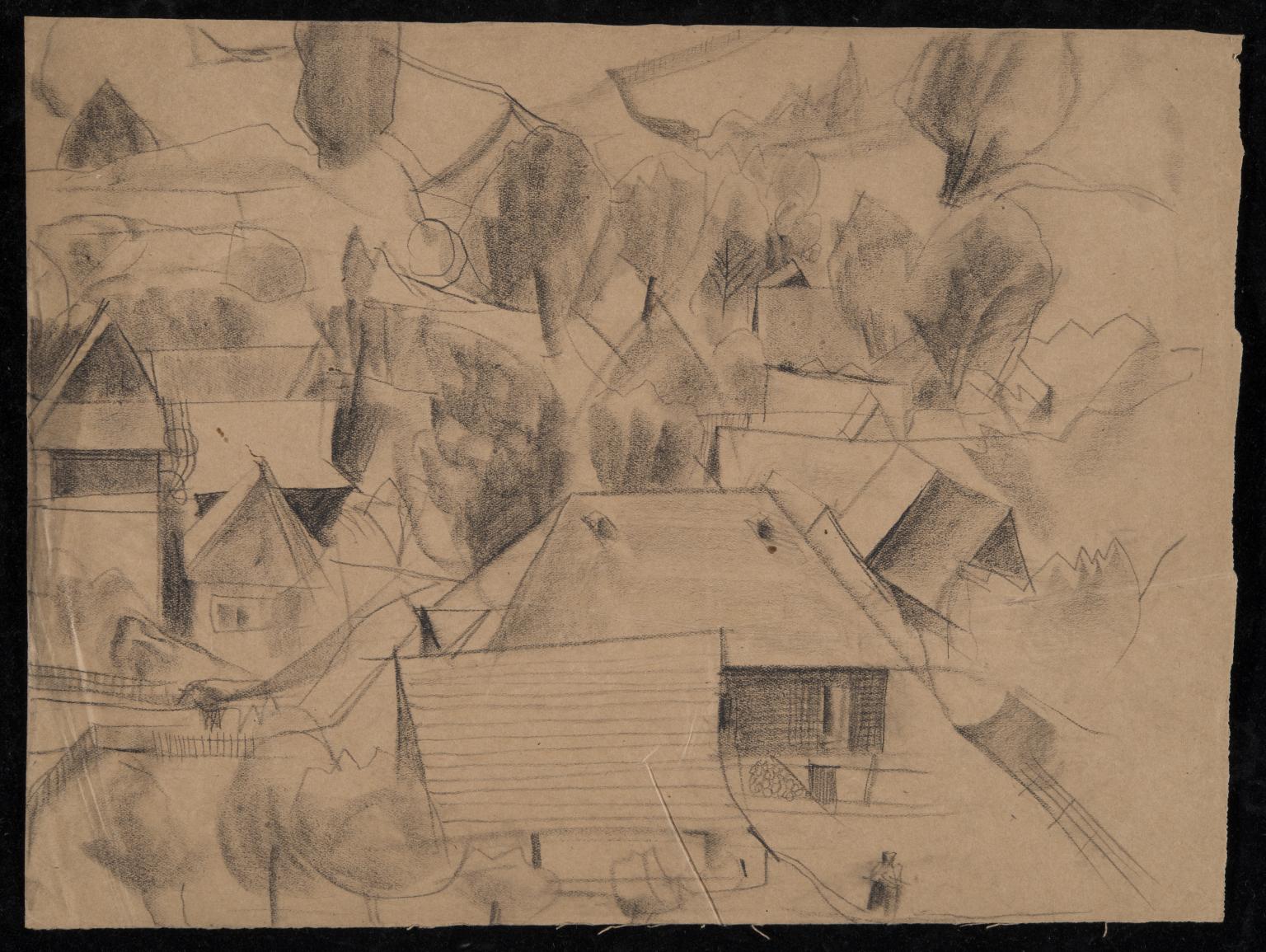 1536x1155 Sketch Of Houses In A Village With Trees And Countryside In The - Countryside Sketch