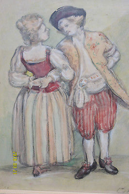 266x400 Sketch And Watercolour Of A Couple Dancing. Signed - Couple Dancing Sketch