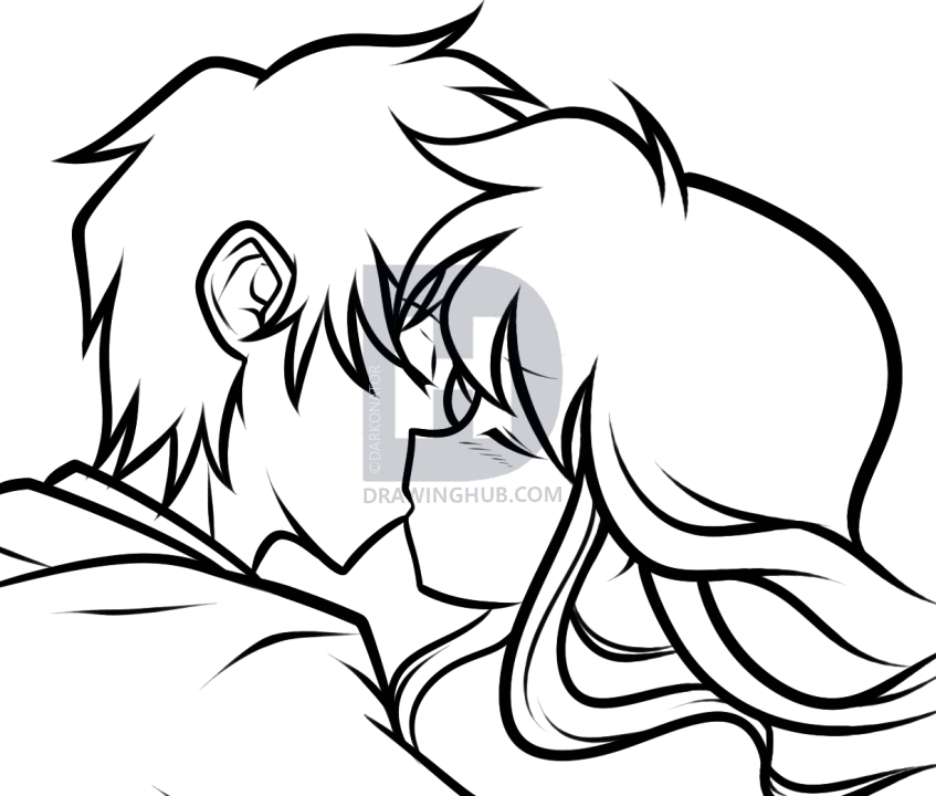 847x720 How To Draw A Valentines Couple, Anime Kiss, Step By Step, Drawing - Couple Kissing Sketch
