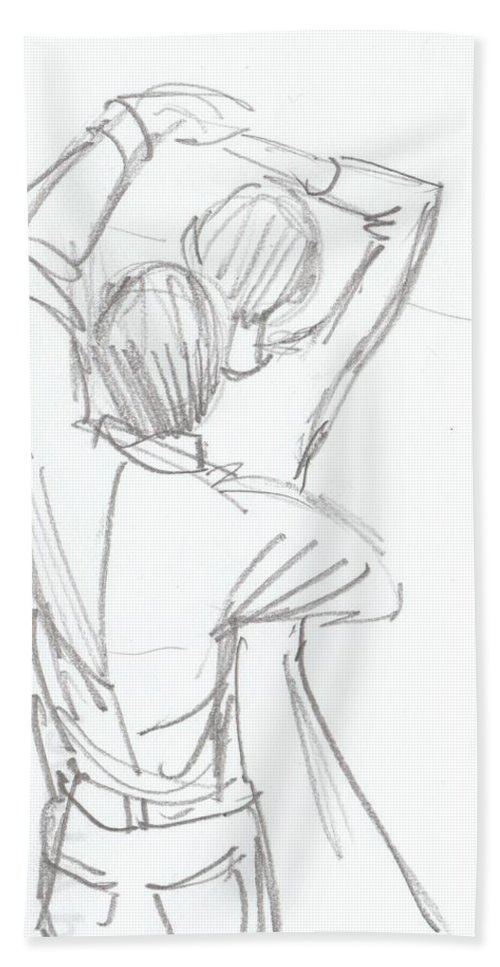 500x967 Dancing Couple Pencil Sketch Hand Towel For Sale By Mike Jory - Couple Pencil Sketch
