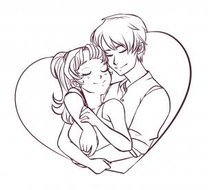 302x276 Drawn Anime Couple - Couple Pencil Sketch