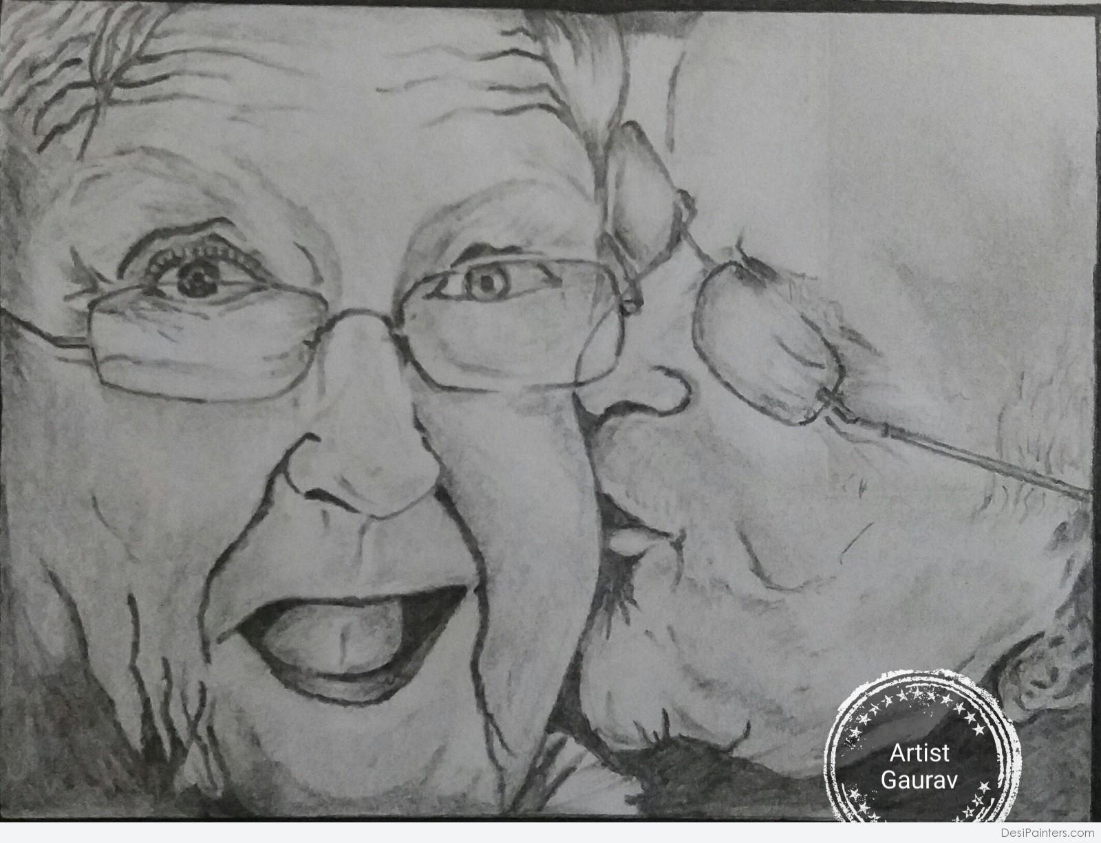 1600x1226 Old Loving Couple Pencil Sketch - Couple Pencil Sketch