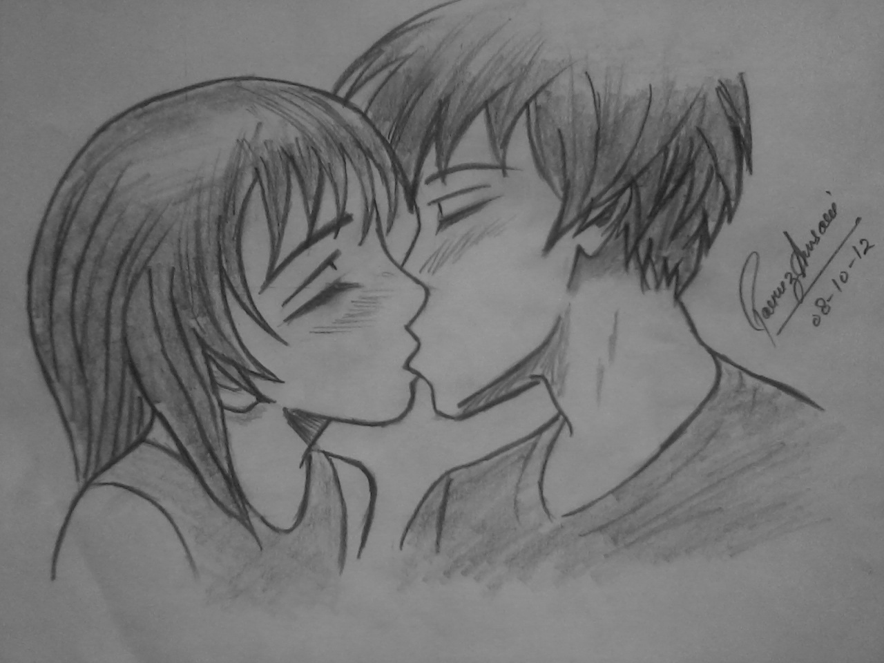 1280x960 Pencil Sketch Of Kissing Couple - Couple Pencil Sketch