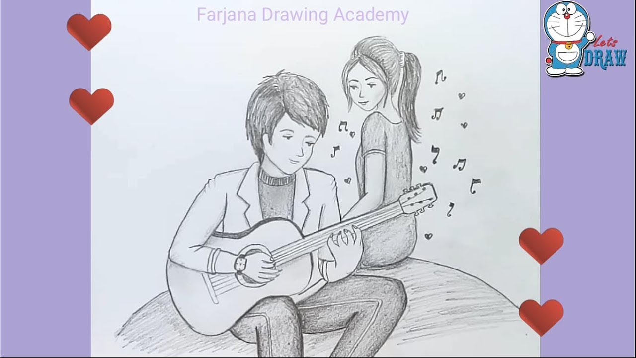 1280x720 Valentine Couple Pencil Drawing Sketch - Couple Pencil Sketch