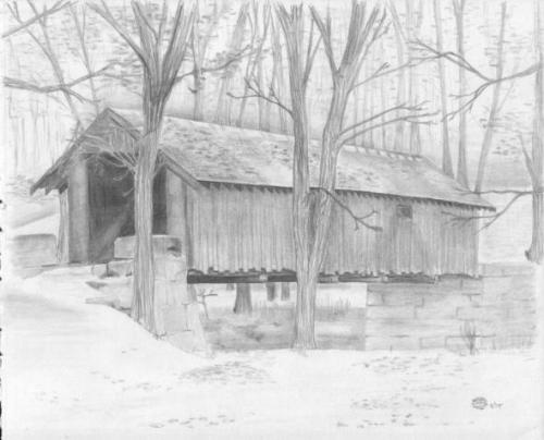 500x404 Newbie With Beginner Drawing. - Covered Bridge Sketches