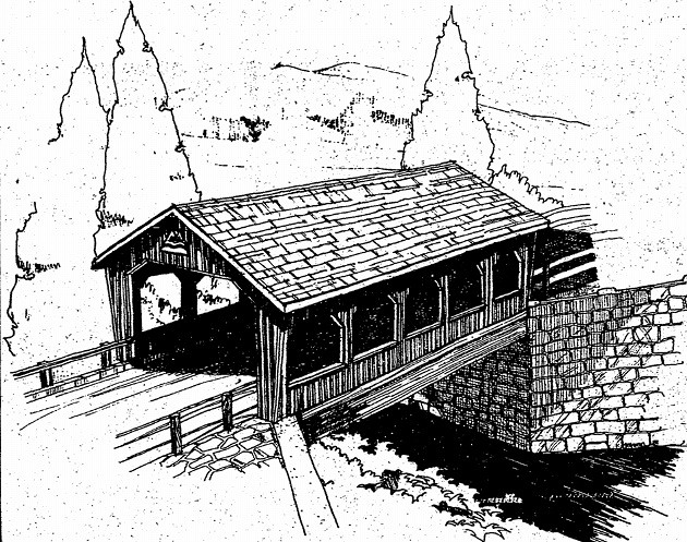 630x497 Cedar Crossing Covered Bridge Portland History - Covered Bridge Sketches