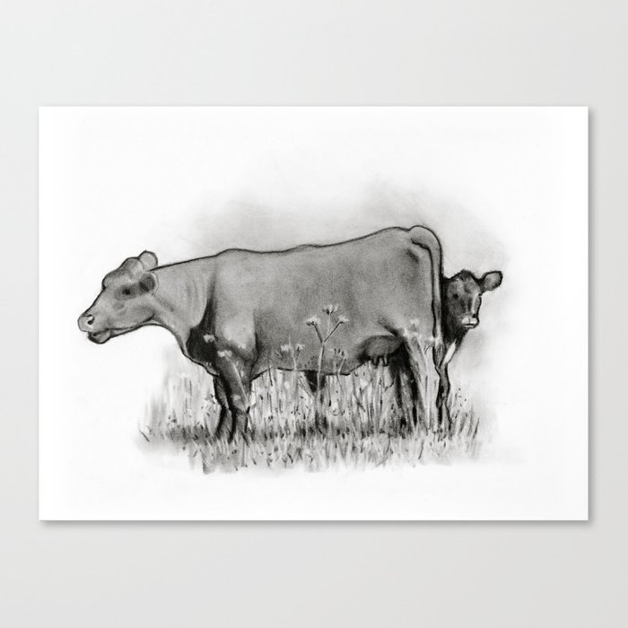 700x700 Hiding Behind Mama, Cow And Calf Canvas Print By Joyart Society6 - Cow And Calf Sketch