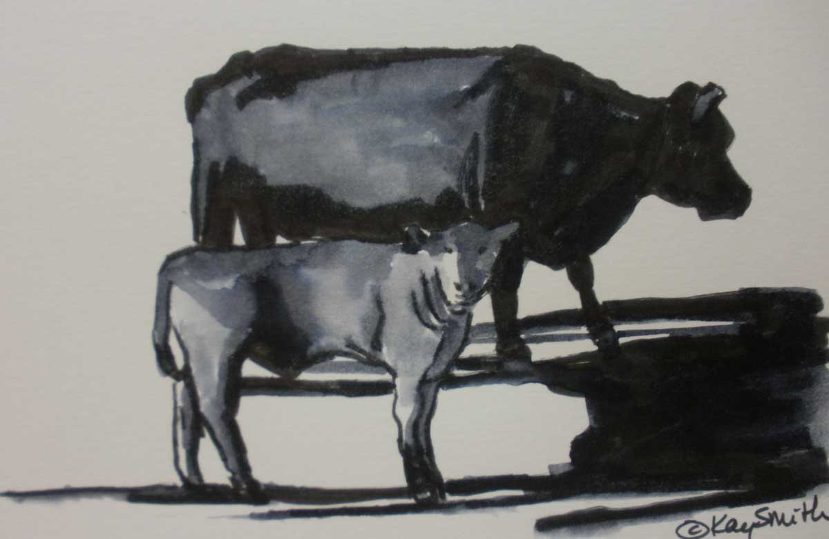 1200x781 Kaysmithbrushworks Brown Calf And Cow Ink Sketch - Cow And Calf Sketch