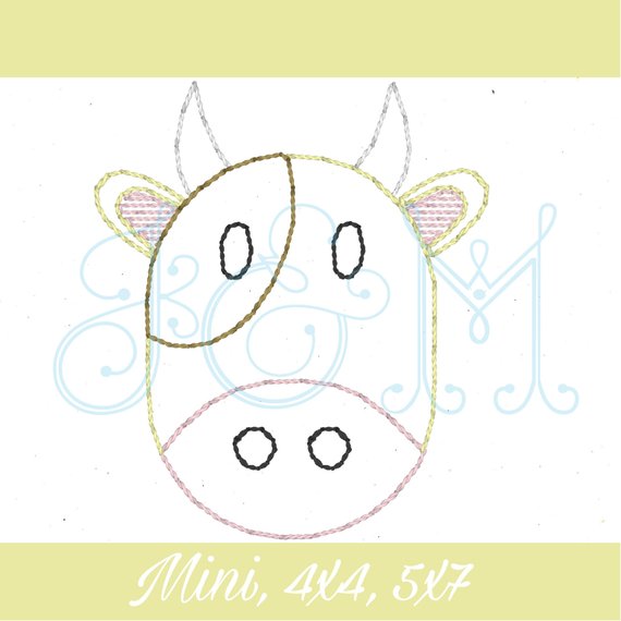 570x570 Cute Cow Face Vintage Stitch Sketch Outline Machine Embroidery Etsy - Cow Face Sketch