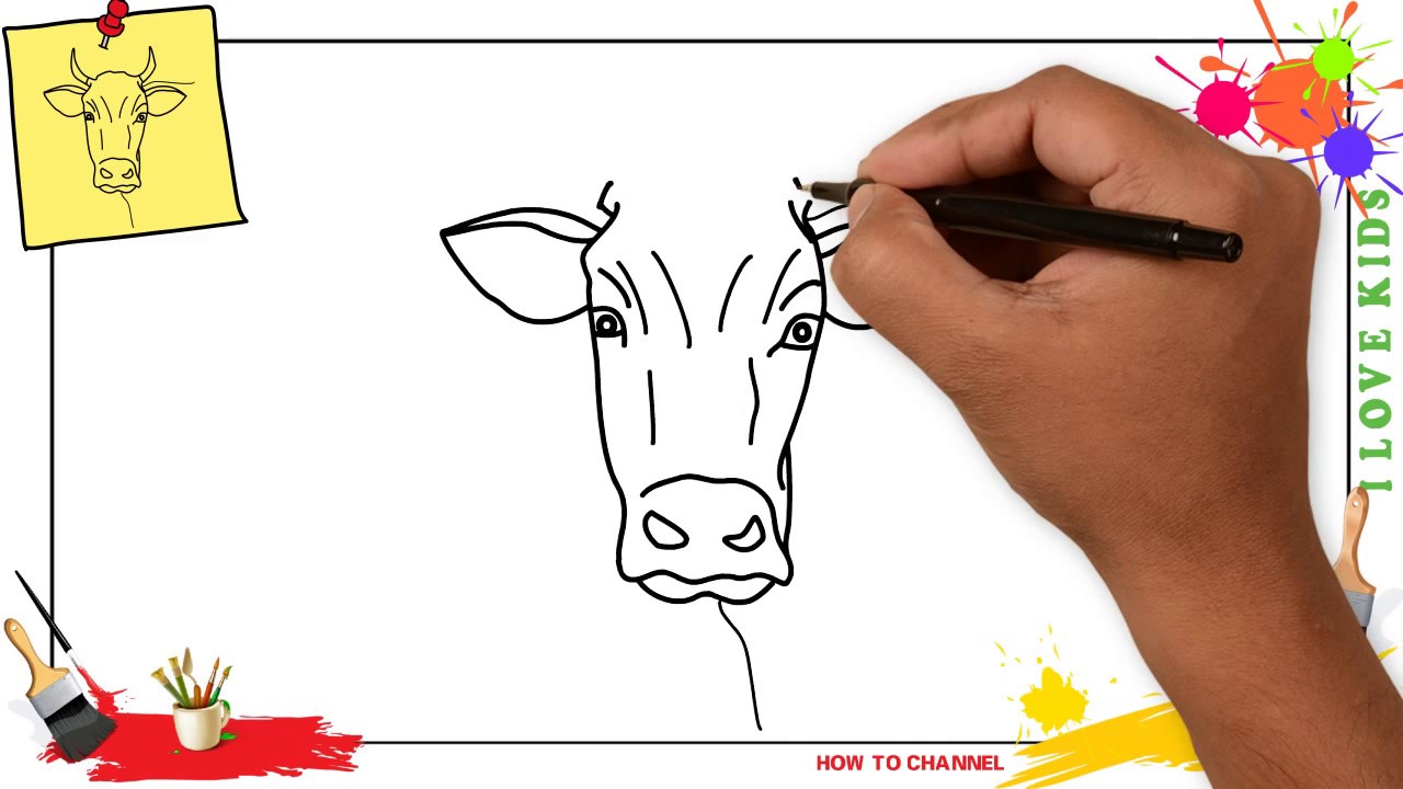 1280x720 How To Draw A Cow Face Easy Amp Slowly Step By Step For Kids And - Cow Face Sketch