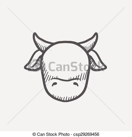 450x470 Cow Head Sketch Icon For Web And Mobile. Hand Drawn Vector Dark - Cow Head Sketch