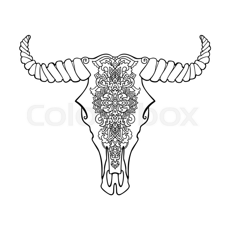 800x800 Mandala Tattoo Style Dead Cow Head. Decorative Ornament Buffalo - Cow Head Sketch