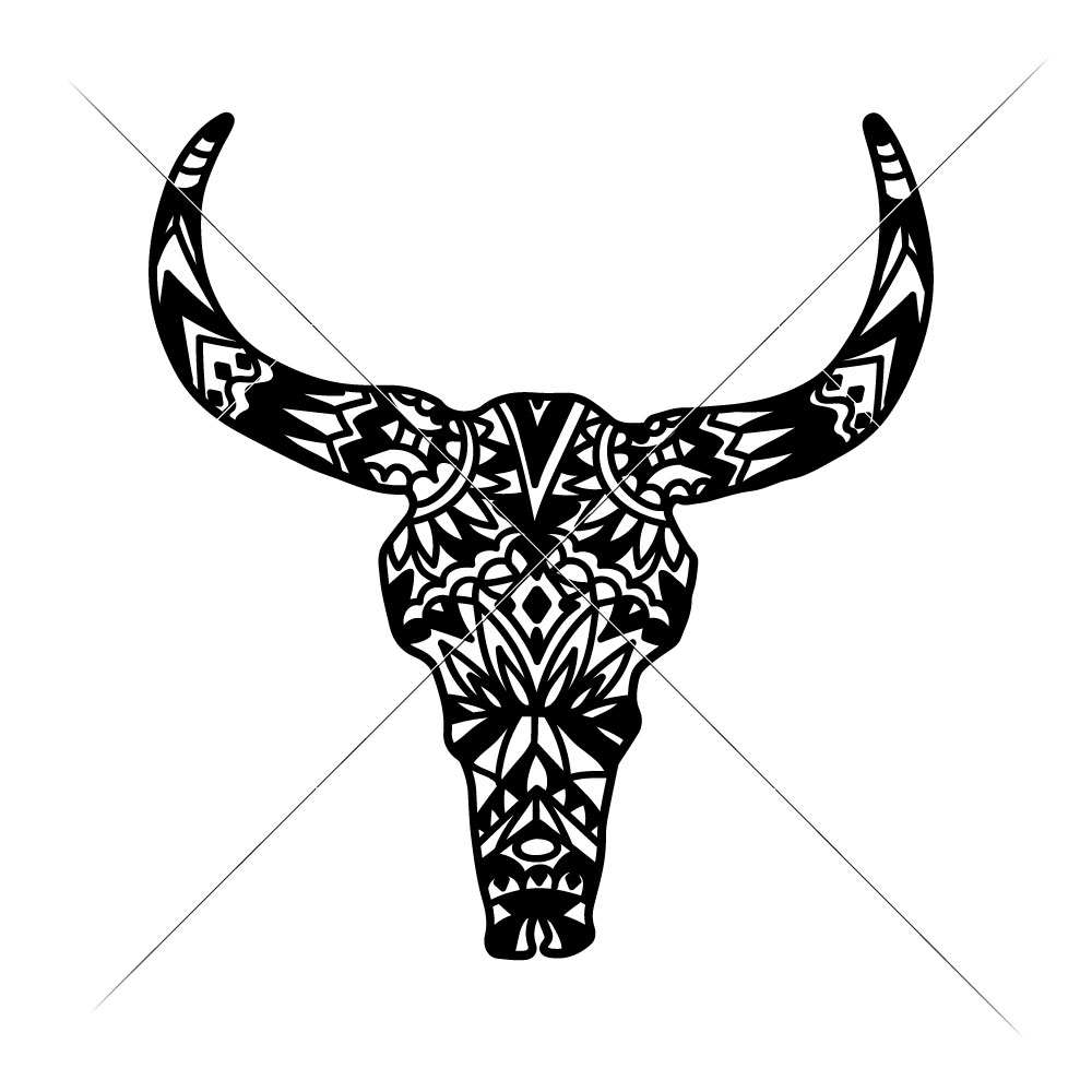 1000x1000 Cow Skull With Aztec Pattern - Cow Skull Sketch