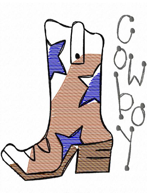 489x640 Cowboy Boot Sketch Embroidery Design Jazzy Zebra Designs - Cowboy Boot Sketch