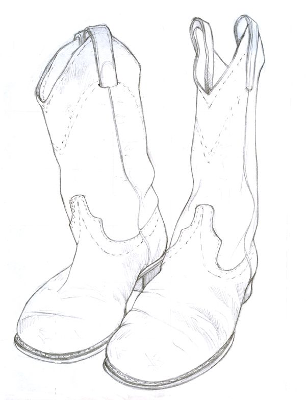 600x783 Cowboy Boots Drawing The Art Of Kelsey M. Adams Mosaics - Cowboy Boot Sketch