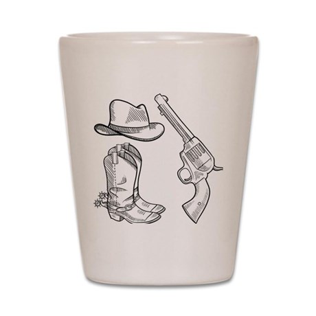 460x460 Cowboy Sketch Shot Glasses - Cowboy Boot Sketch
