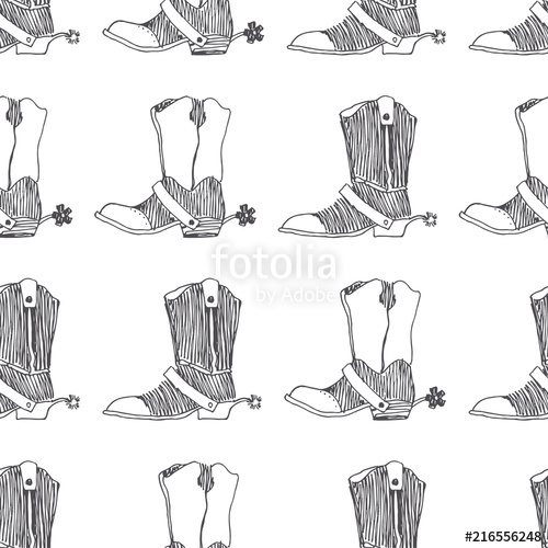500x500 Vector Seamless Pattern With Wild West Symbol. Cowboy Boots With - Cowboy Boot Sketch