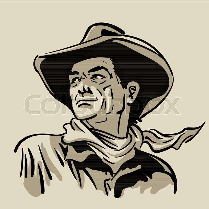 800x800 Man With Cowboy Hat And Shirt And Scarf. Western. Portrait - Cowboy Hat Sketch