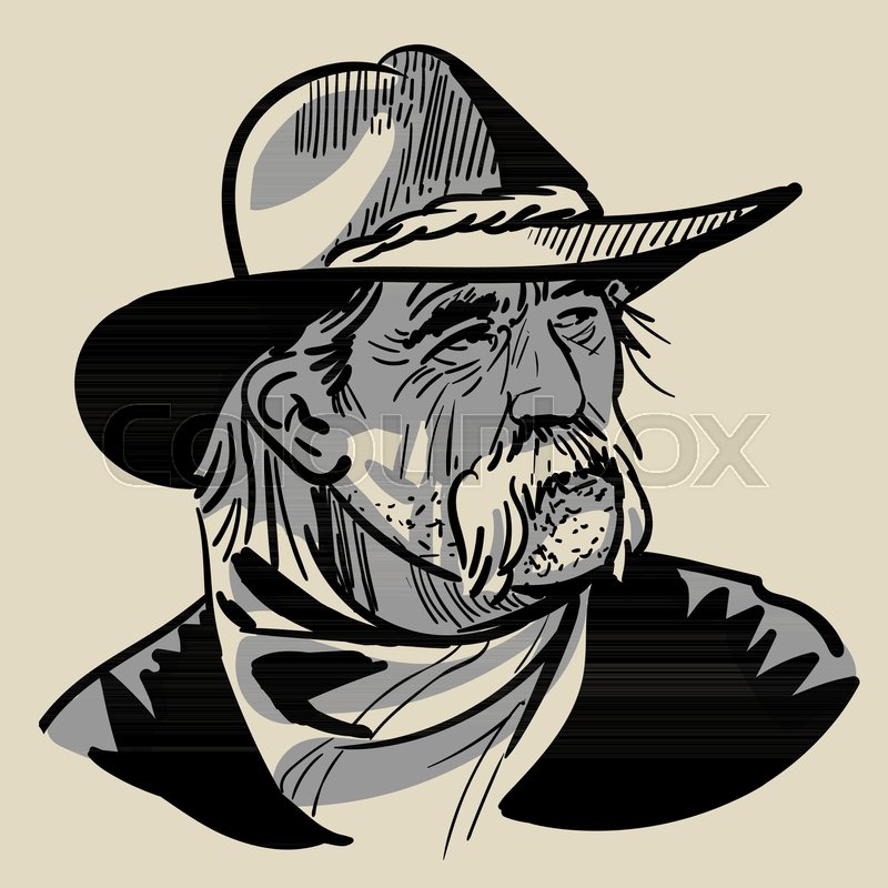 800x800 Old Cowboy With A Hat. Portrait. Digital Sketch Hand Drawing - Cowboy Hat Sketch