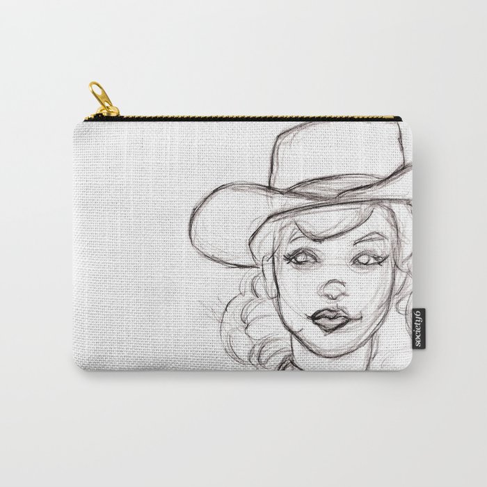 700x700 Pencil Drawing Sketch Of Retro Girl In Cowboy Hat Carry All Pouch - Cowboy Hat Sketch