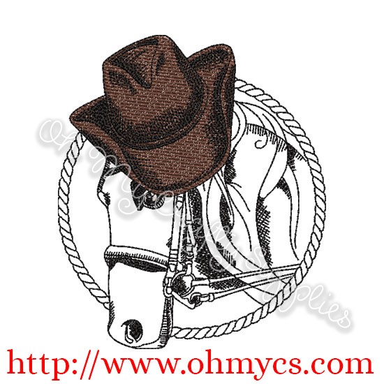 550x550 Sketch Horse With Cowboy Hat Embroidery Design - Cowboy Hat Sketch