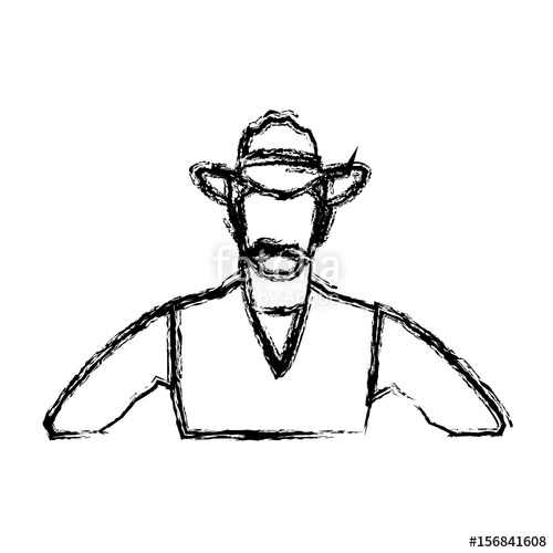 500x500 Portrait Man In Cowboy Hat. Sketch Vector Illustration Stock - Cowboy Hat Sketch