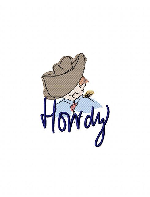 489x640 Howdy Cowboy Sketch Embroidery Design - Cowboy Sketch