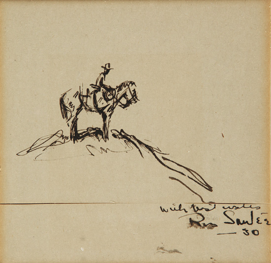 550x534 Original Ink Sketch Of A Cowboy On Horseback Ross Santee - Cowboy Sketch
