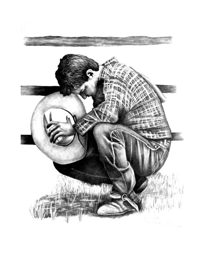 675x900 Pencil Drawings Of Cowboys Cowboy Prayer Drawing By Patrick - Cowboy Sketch Drawings