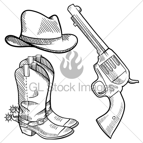 500x500 Cowboy Objects Sketch Gl Stock Images - Cowgirl Boots Sketch