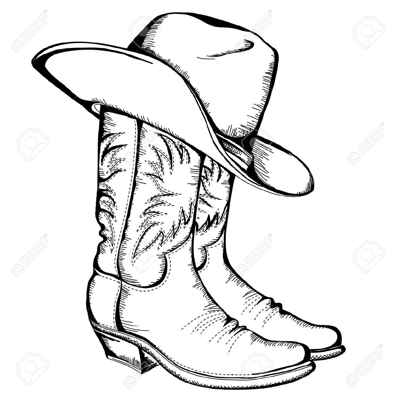 1300x1300 Cowboy Boots And Hat Graphic Illustration Classroom Ideas - Cowgirl Boots Sketch