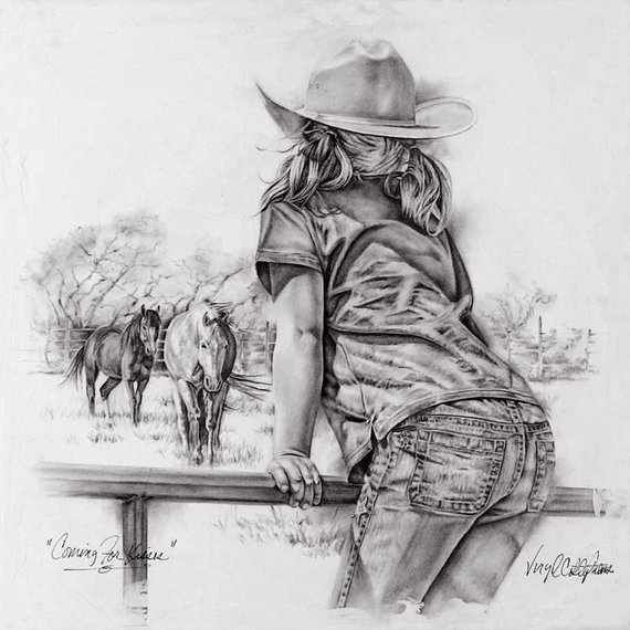 570x570 Cowgirl Art Entitled Coming For Kisses Print Of Etsy - Cowgirl Sketch