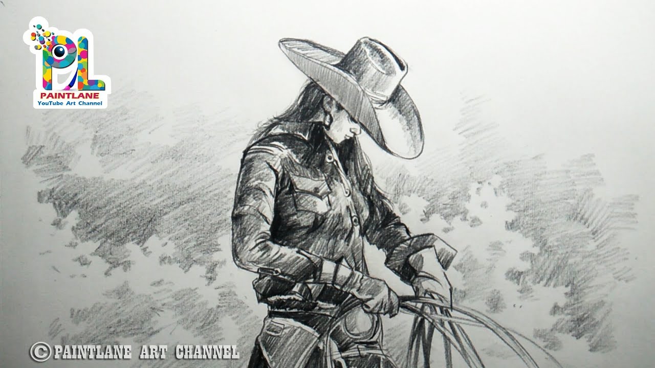 1280x720 Learn How To Draw And Shade A Cowgirl Hold A Rope With Pencil - Cowgirl Sketch