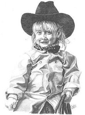295x400 Little Cowgirl Pencil Sketch - Cowgirl Sketch