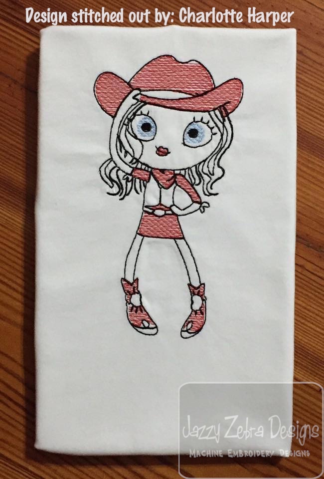 650x960 Swirly Girl Cowgirl Sketch Embroidery Design - Cowgirl Sketch