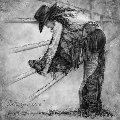 406x406 Western Pencil Drawings Of Rodeo And Ranch Cowgirls By Virgil C - Cowgirl Sketch