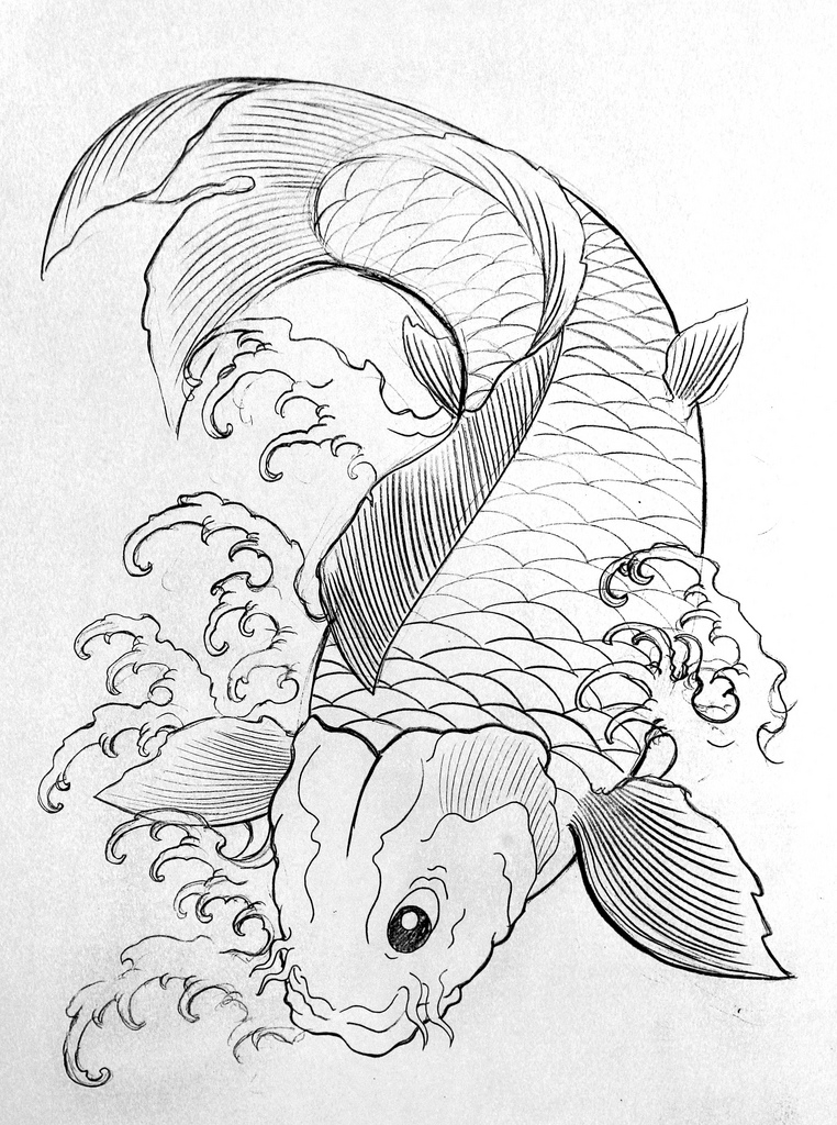 762x1024 Today Sketch Koi Fish Toshio Shimada - Coy Fish Sketch