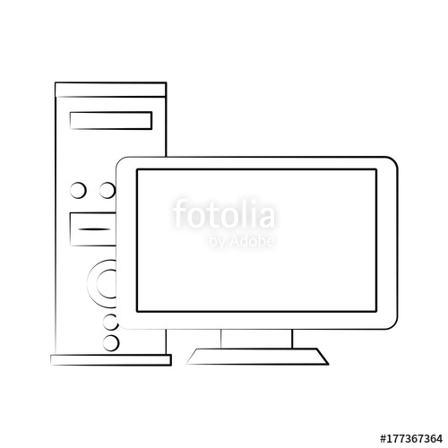 500x500 Computer Monitor With Cpu Tower Icon Image Vector Illustration - Cpu Sketch