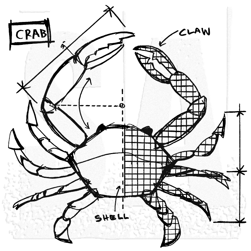800x800 Tim Holtz Wood Mounted Stamp - Crab Sketch Images