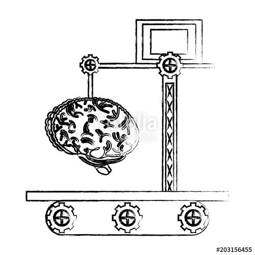 500x500 Sketch Of Crane With Brain Icon Over White Background, Vector - Crane Sketch