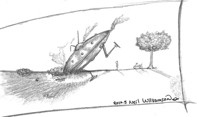 692x411 Pencil Sketch Spaceship Crash Refried Doodles - Crash Sketch