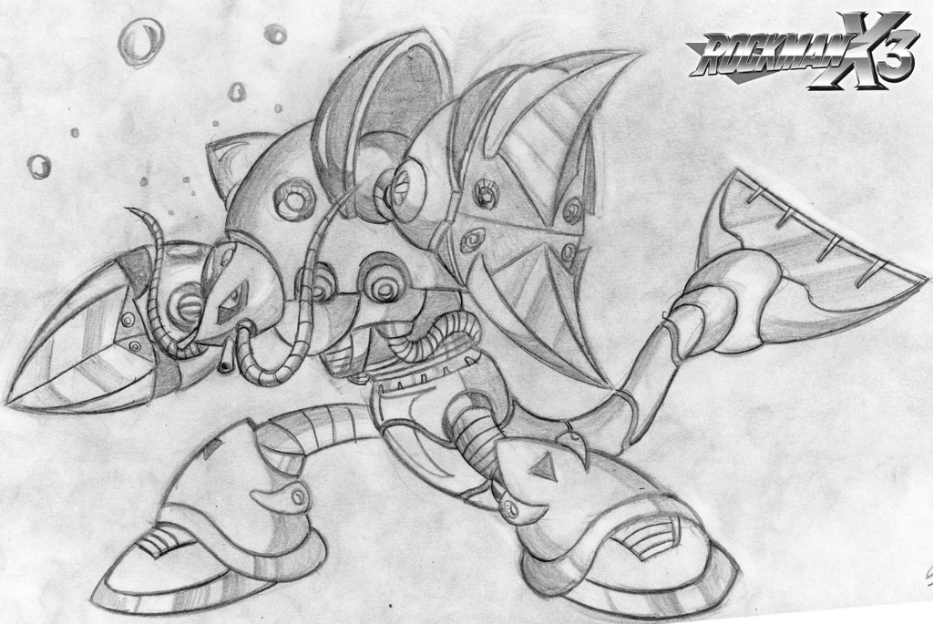 1024x685 Mega Man X3 Crush Crawfish Sketch By Thunderblaze16 - Crawfish Sketch