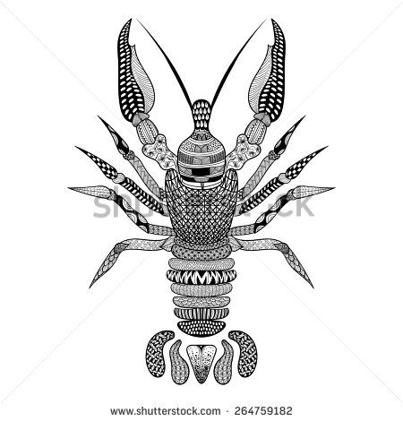 450x470 Zentangle Stylized Black Crawfish. Hand Drawn Crayfish Vector - Crayfish Sketch