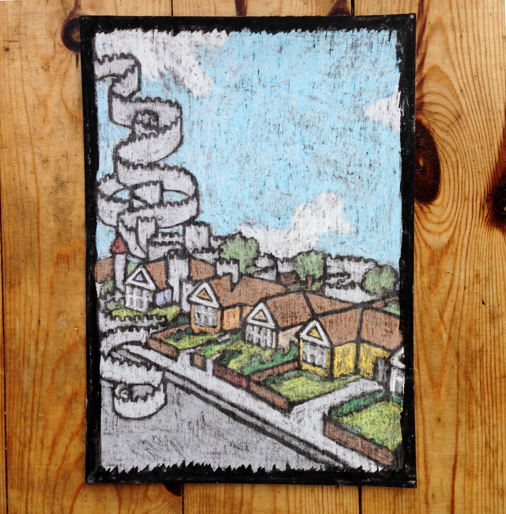 1000x1015 Wax Crayon Sketch For A Thousand Coloured Castles Front Cover - Crayon Sketch